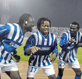 Demonde Selenga celebrates after scoring for AFC